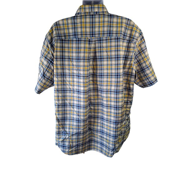 Cabelas Mens Button Up Shirt 3XLT Yellow Blue Plaid Short Sleeve Preppy Office - Picture 2 of 5